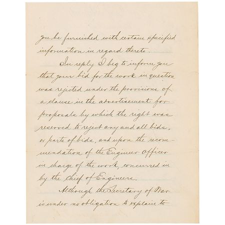 Lot #299 Robert Todd Lincoln: Secretary of War Lincoln explains his reasons for rejecting a bid to improve the water supply of Washington - Image 2