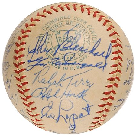 Lot #1742 NY Yankees: 1960 Yankees team ball including Mantle, Stengel, Berra, and MVP Maris - Image 5