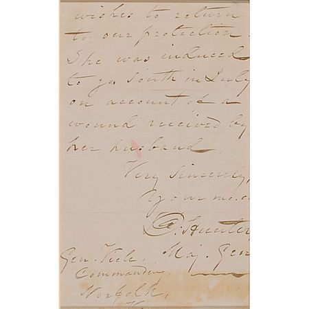 Lot #421 David Hunter: Hunter asks for a flag of truce to contact his Republican niece “who is unfortunately the wife of a rebel Genl” - Image 2