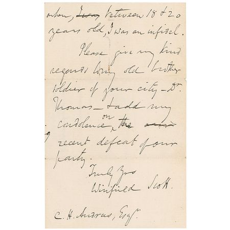 Lot #465 Winfield Scott: Two days after losing to Pierce, Scott sends 