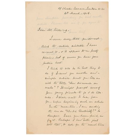 Lot #347 William Ramsay: ?If I send you another and a simpler article. Would you like one with the title ?How Discoveries are made?? It might prompt some of your young friends to go & do like-wise? - Image 1