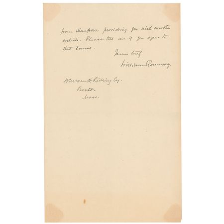 Lot #347 William Ramsay: ?If I send you another and a simpler article. Would you like one with the title ?How Discoveries are made?? It might prompt some of your young friends to go & do like-wise? - Image 2