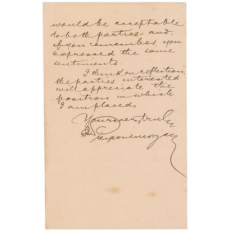 Lot #316 J. Pierpont Morgan: Scarce and early handwritten J. P. Morgan letter declining a business deal “I have felt that the propositions I made to divide between us whatever the bonds brought would be acceptable to both parties” - Image 2