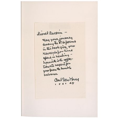 Lot #680 Carl Sandburg: Sandburg, as the “humble scrivener” inscribes a volume of his poetry - Image 1
