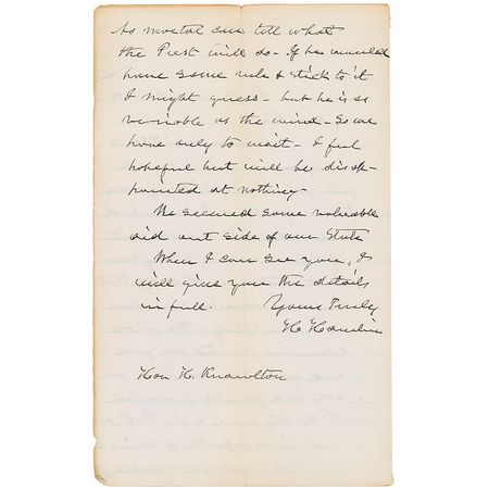 Lot #262 Hannibal Hamlin: Hamlin writes to the future prosecutor of Lizzie Borden - Image 2