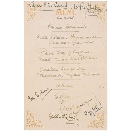 Lot #196 Winston Churchill: Unique menu and cigar given by Churchill at a private luncheon for wounded veterans - Image 1