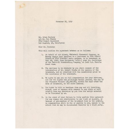 Lot #1252 Brian Donlevy Signed Document - Image 1