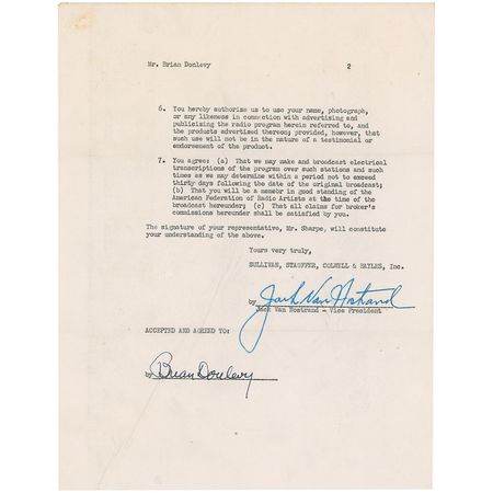 Lot #1252 Brian Donlevy Signed Document - Image 2