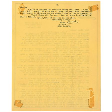 Lot #1385 Stan Laurel: Laurel writes of Bogart, a possible film with Gleason and his relationship with his partner: ?Mr Hardy & I never mixed socially, occasionally only at some Affairs that were necessary to attend together? - Image 2