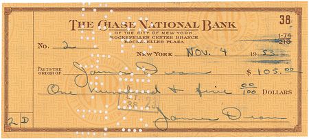 Lot #1243 James Dean: Remarkable 1953 triple-signed James Dean check cut during his busy television schedule - Image 1