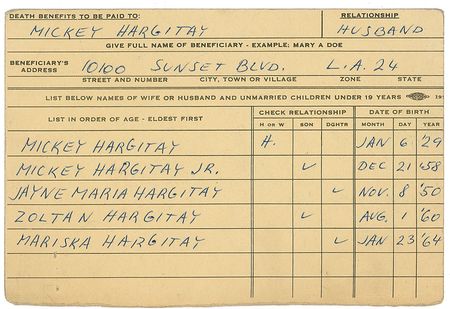 Lot #1414 Jayne Mansfield: Three years before her tragic demise, Mansfield assigns AFTRA death benefits - Image 3