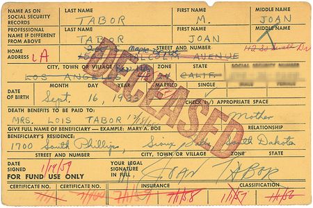Lot #1503 Joan Tabor Aftra P&W Card - Image 2