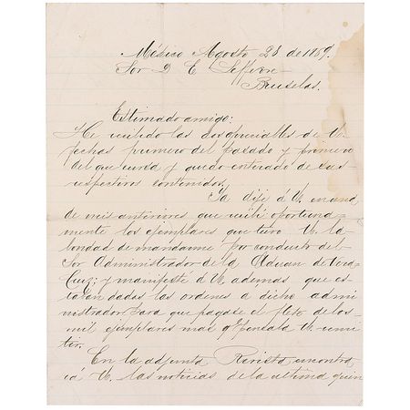 Lot #274 Benito Juarez Signed Letter - Image 1