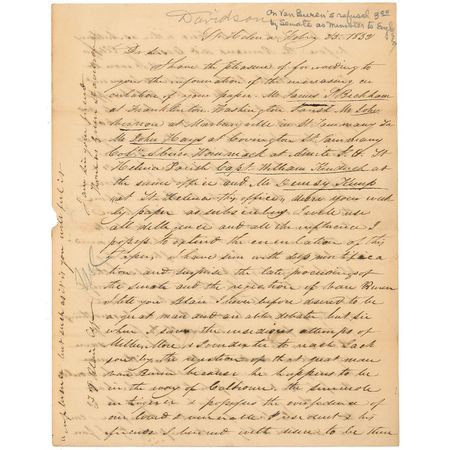Lot #143 Martin Van Buren: Thomas Davidson: Calhoun stands in Van Buren’s way - Image 1