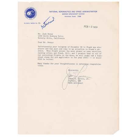Lot #369 Apollo 08 Typed Letters Signed - Image 1