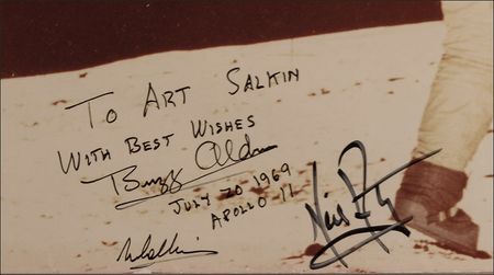 Lot #370 Apollo 11: Rare oversized 1969 photograph of the Apollo 11 lunar landing inscribed to a retiring Air Force Colonel - Image 3