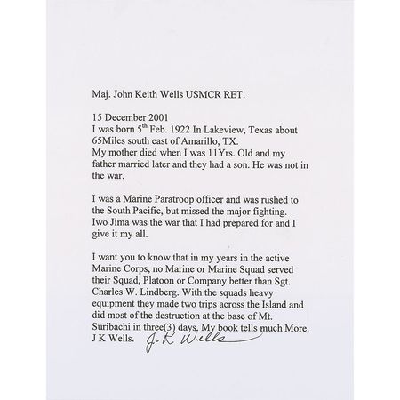 Lot #325 Iwo Jima: Lindberg and Wells Photograph and Testimonial - Image 2