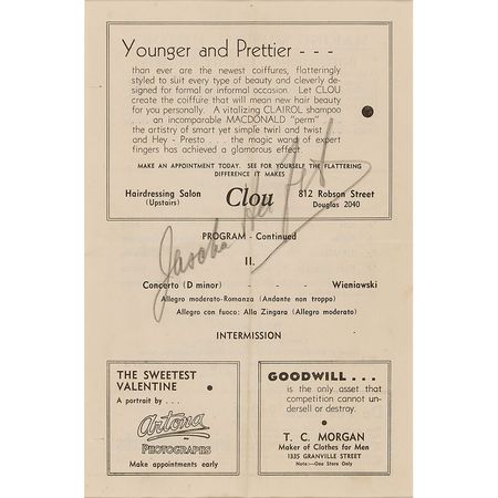 Lot #598 Jascha Heifetz Program Page - Image 2
