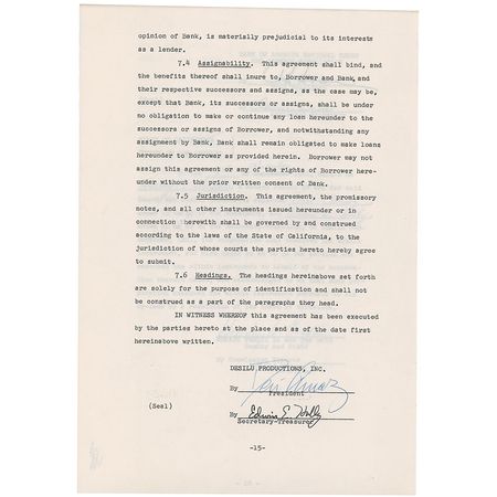 Lot #920 Desi Arnaz: Desi borrows 2.7 million dollars for Desilu - Image 2