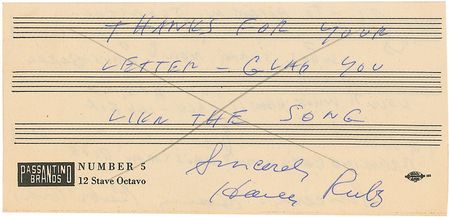 Lot #705 Harry Ruby Signed Musical Quote - Image 2
