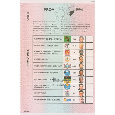 Lot #243 Nelson Mandela and F. W. de Klerk Ballots - Image 1