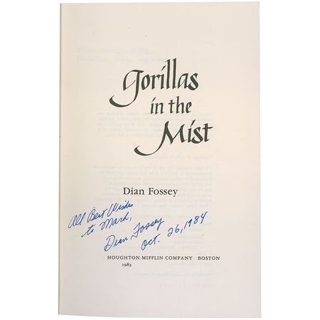 Lot #212 Dian Fossey: Fossey inscribes a copy of Gorillas in the Mist - Image 1
