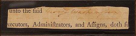 Lot #145 George Washington: Full Washington signature along with a swatch of his cloak and hair - Image 2