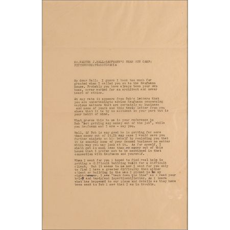 Lot #537 Frank Lloyd Wright: A stunning original blueprint of the masterwork, Fallingwater, accompanied by a letter in which Wright fumes about its construction - Image 3