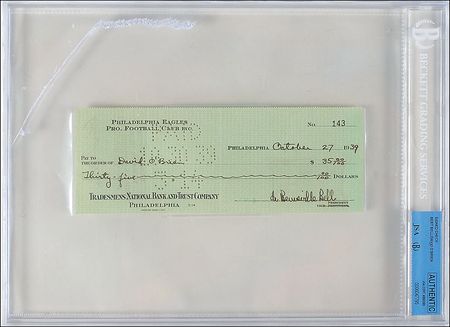 Lot #1469 Davey O’Brien and Bert Bell Check - Image 1