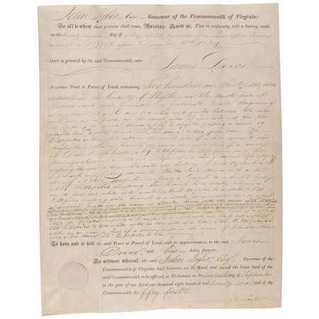 Lot #142 John Tyler: Virginia land grant issued to a prominent Wythe County justice of the peace - Image 1