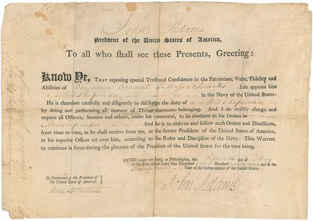 Lot #1 John Adams: Presidential naval appointment