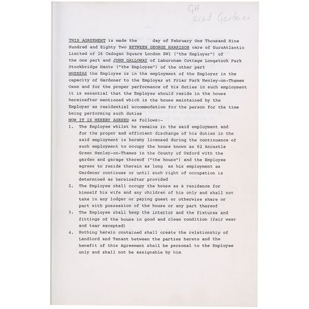 Lot #628 Beatles: George Harrison: Harrison hires a gardener for his Friar Park estate - Image 1