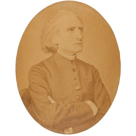Lot #603 Franz Liszt: Practically life-size Liszt portrait with poignant Latin quotation - Image 1