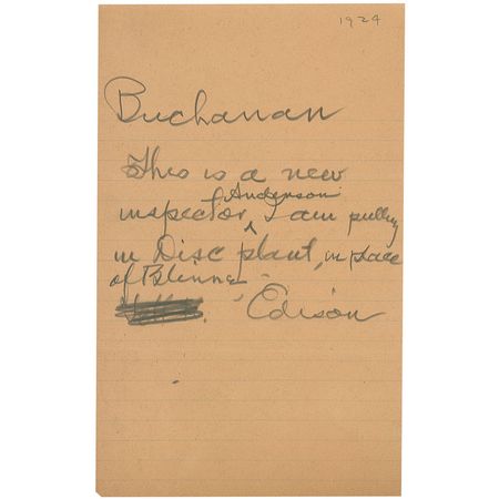 Lot #197 Thomas Edison Signed Note - Image 1