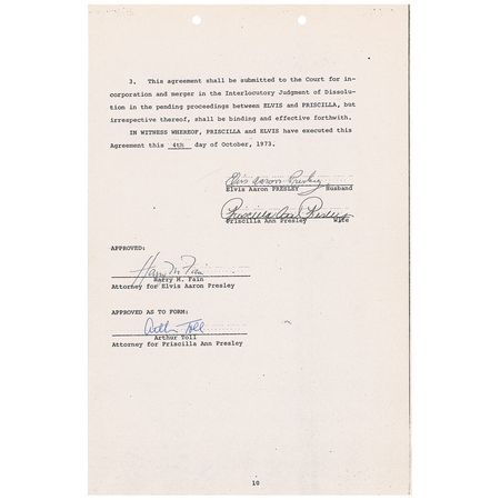 Lot #691 Elvis Presley: “Elvis and Priscilla desire to achieve a harmonious policy calculated to promote at all times the best interests and welfare of their daughter Lisa Marie Presley” - Image 1