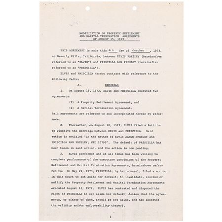 Lot #691 Elvis Presley: “Elvis and Priscilla desire to achieve a harmonious policy calculated to promote at all times the best interests and welfare of their daughter Lisa Marie Presley” - Image 2