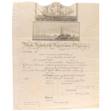 Lot #101 James K. Polk and James Buchanan: Unissued Polk and Buchanan ship’s papers - Image 1