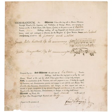 Lot #592 Frederic Chopin: Chopin sells the copyrights to two of his finest works to his English publishers - Image 2