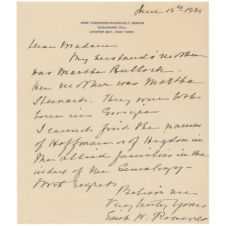 Lot #112 Edith K. Roosevelt Letter and Free Frank - Image 1