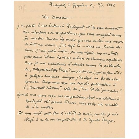 Lot #587 Bela Bartok Handwritten Letter Signed - Image 1