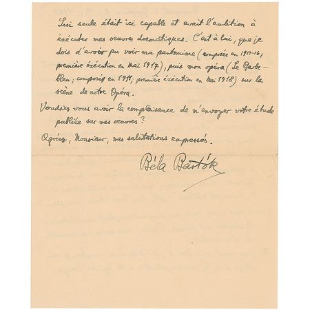Lot #587 Bela Bartok Handwritten Letter Signed - Image 2
