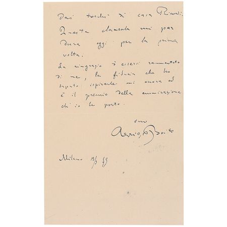 Lot #589 Arrigo Boito Handwritten Letter Signed - Image 2