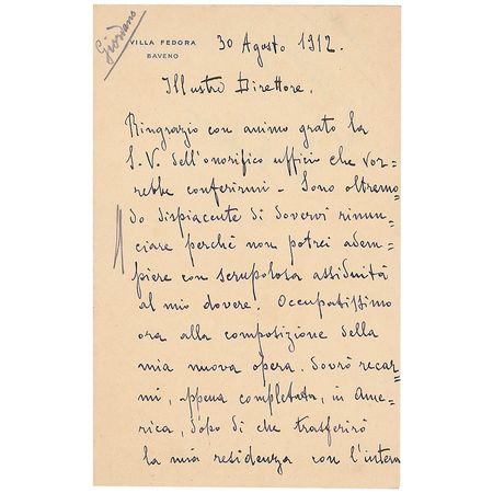 Lot #597 Umberto Giordano Handwritten Letter Signed - Image 1