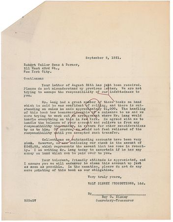 Lot #552 Roy Disney: Roy works out payments for the printing of the first licensed Mickey Mouse Book - Image 4