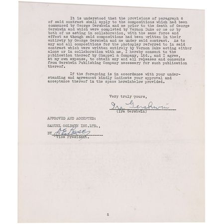 Lot #660 Ira Gershwin: Ira signs a contract to complete work on The Goldwyn Follies, the last score the Gershwin brothers collaborated on, employing Vernon Duke to replace George Gershwin, who had died only four moths earlier - Image 2