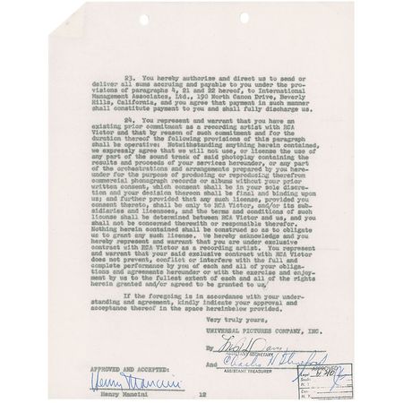 Lot #677 Henry Mancini: Mancini signs on to score Charade, starring Grant and Hepburn - Image 2