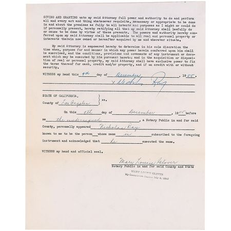 Lot #1056 Nicholas Ray Signed Document - Image 2