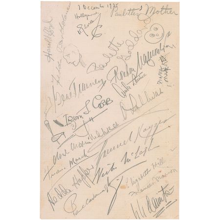 Lot #939 Chaplin, Wells, and Friends: Unusual 1935 Vendome dinner menu signed by Chaplin, Lloyd, March, McLaglen, and H. G. Wells - Image 1