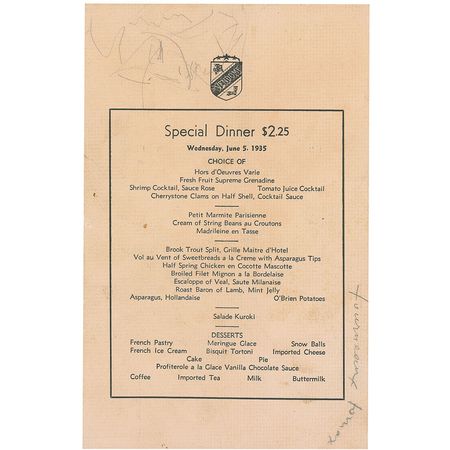 Lot #939 Chaplin, Wells, and Friends: Unusual 1935 Vendome dinner menu signed by Chaplin, Lloyd, March, McLaglen, and H. G. Wells - Image 2