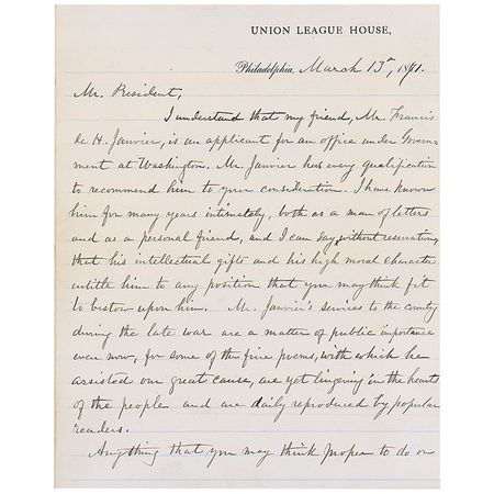 Lot #50 U. S. Grant: A hearty recommendation for the poet of ‘The Sleeping Sentinel,’ whose “fine poems, with which he assisted our great cause, are yet lingering in the hearts of the people” - Image 2